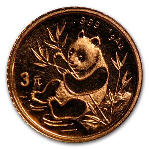 1991 China 1 gram Gold Panda 3 Yuan BU (w/card)