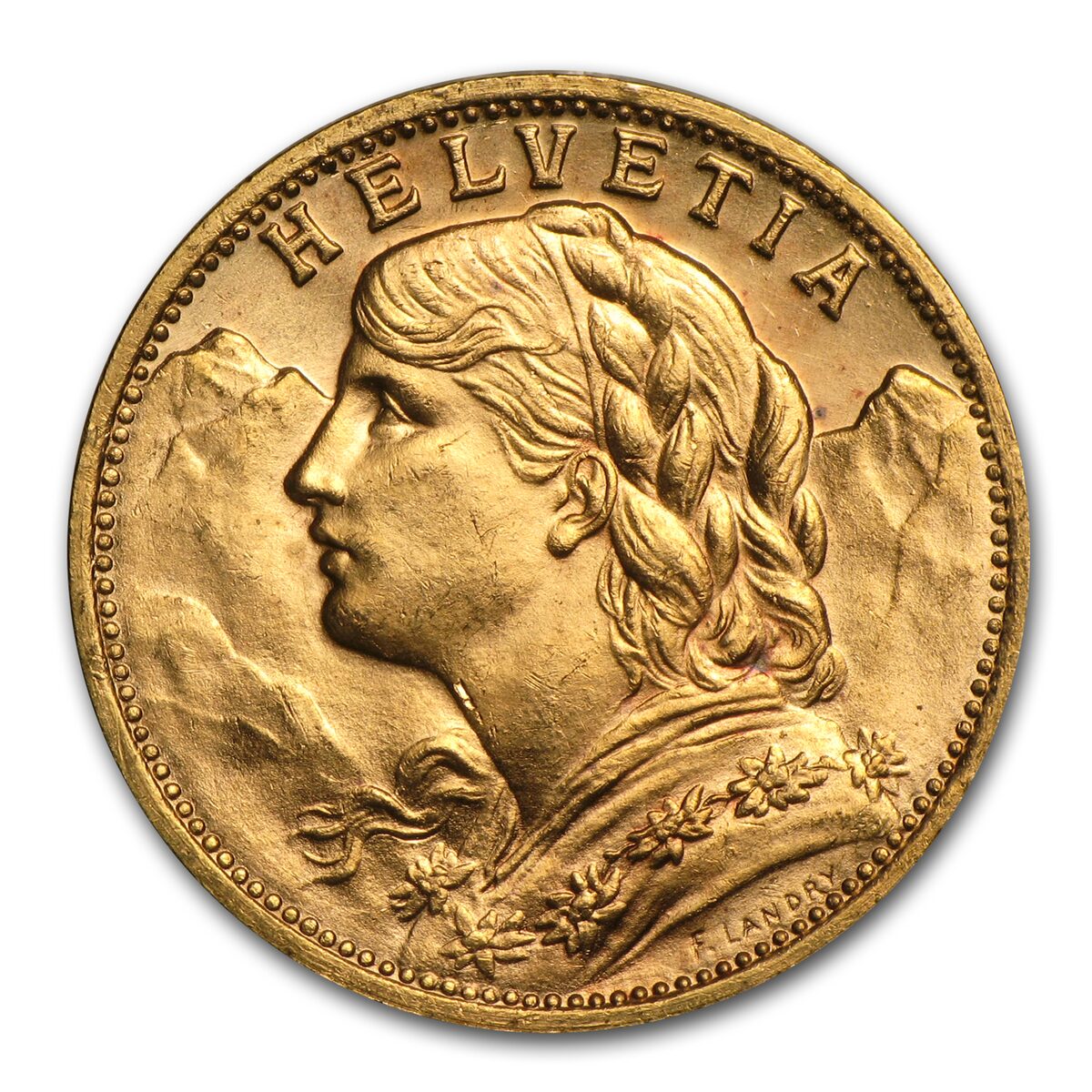 1935-B Switzerland Gold 20 Francs Helvetia AU
