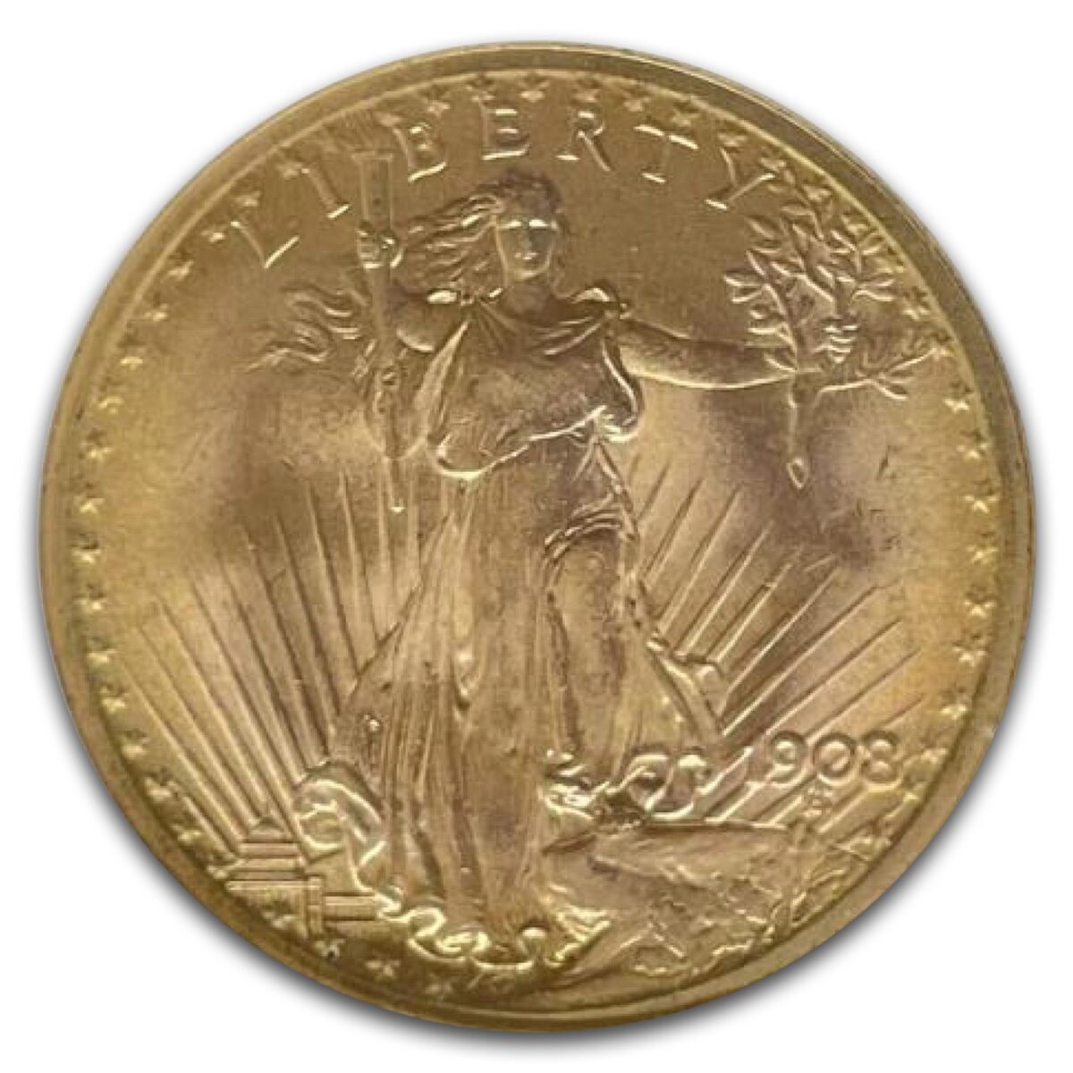 1908 $20 St Gaudens Gold No Motto MS-67 NGC (Wells Fargo)