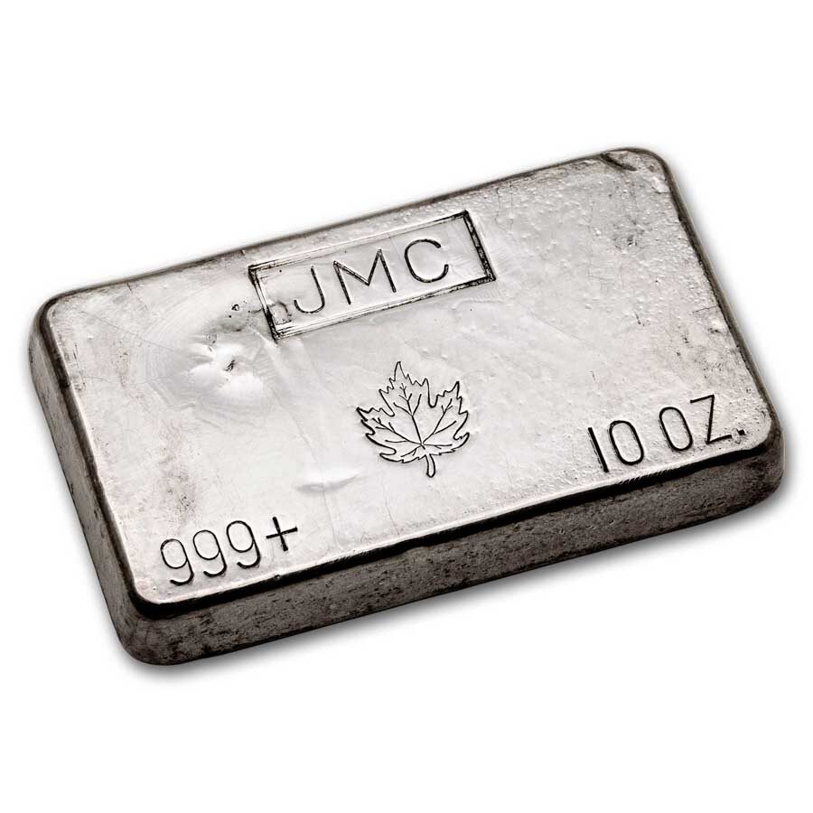 10 oz Silver Bar - Johnson Matthey Canada (Poured, Maple Leaf)