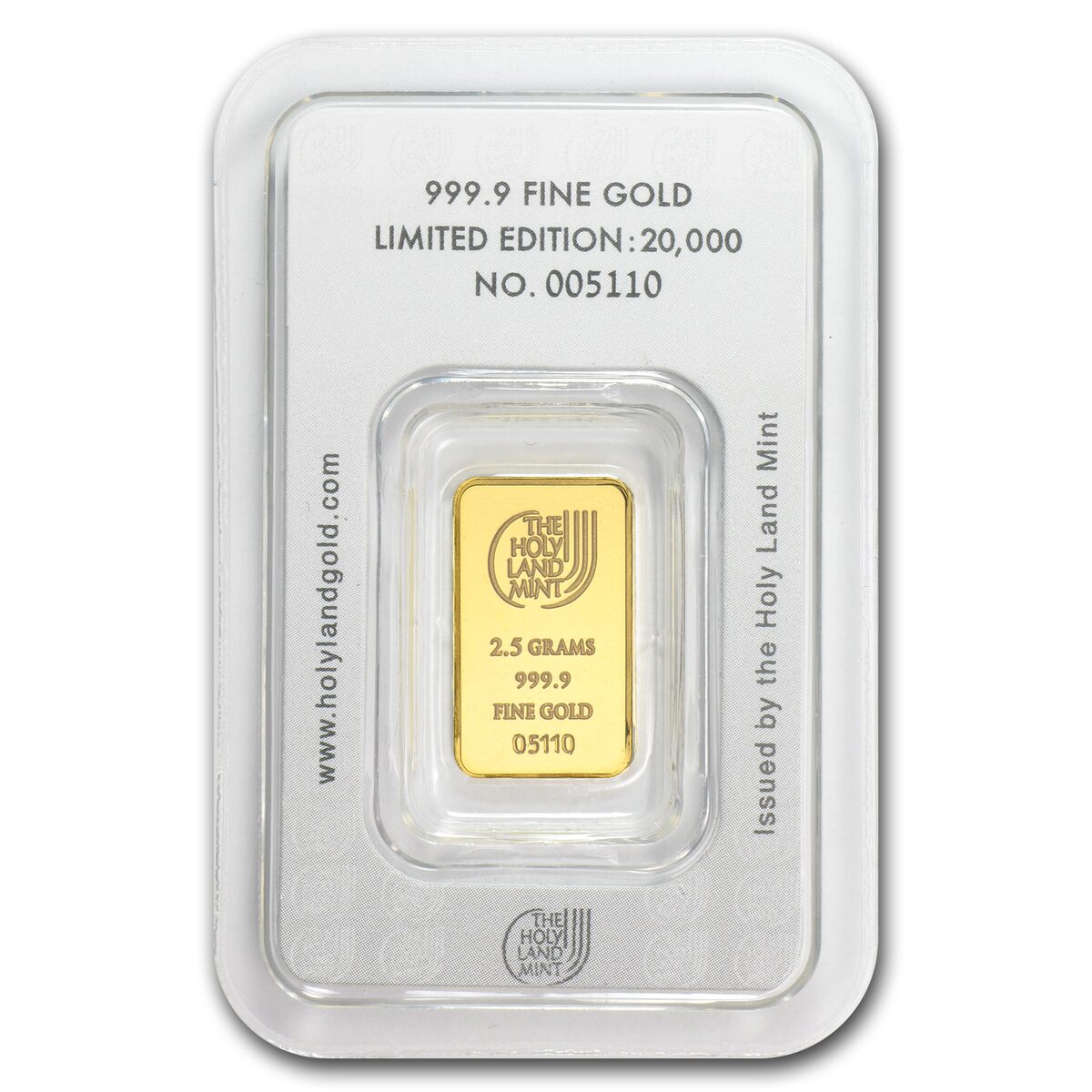 2.5 gram Gold Bar Holy Land Mint Dove of Peace (Vintage Assay)