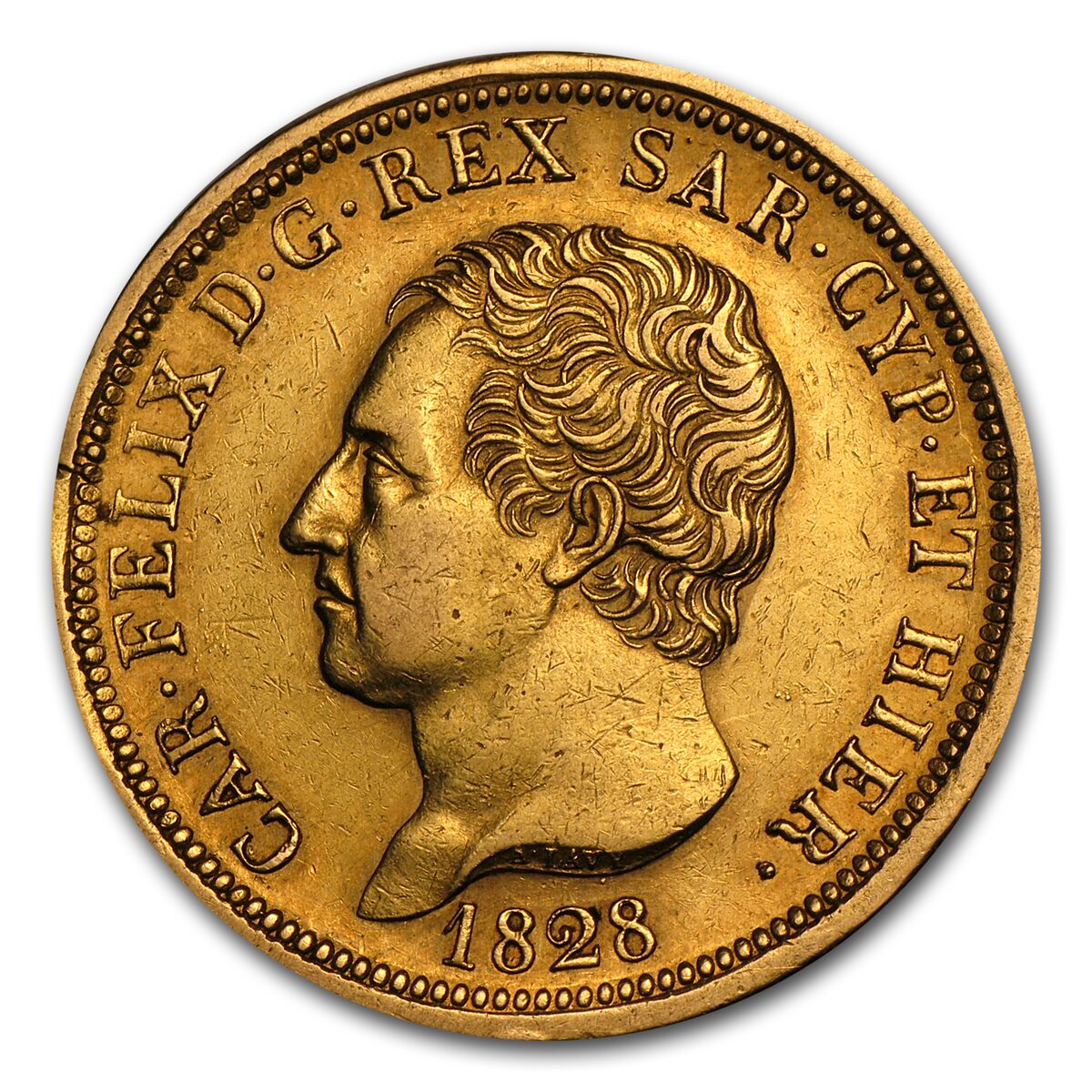 1823-1831 Sardinia Gold 80 Lire Carlo Felice AU