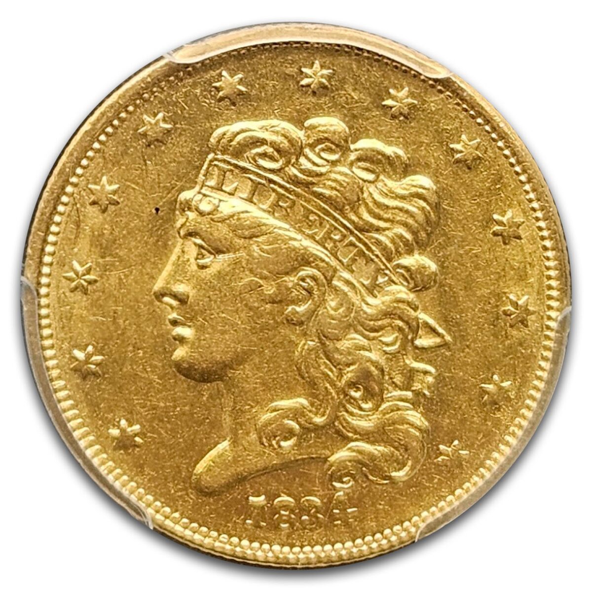 1834 $5 Gold Classic Head Half Eagle Plain 4 AU-53 PCGS