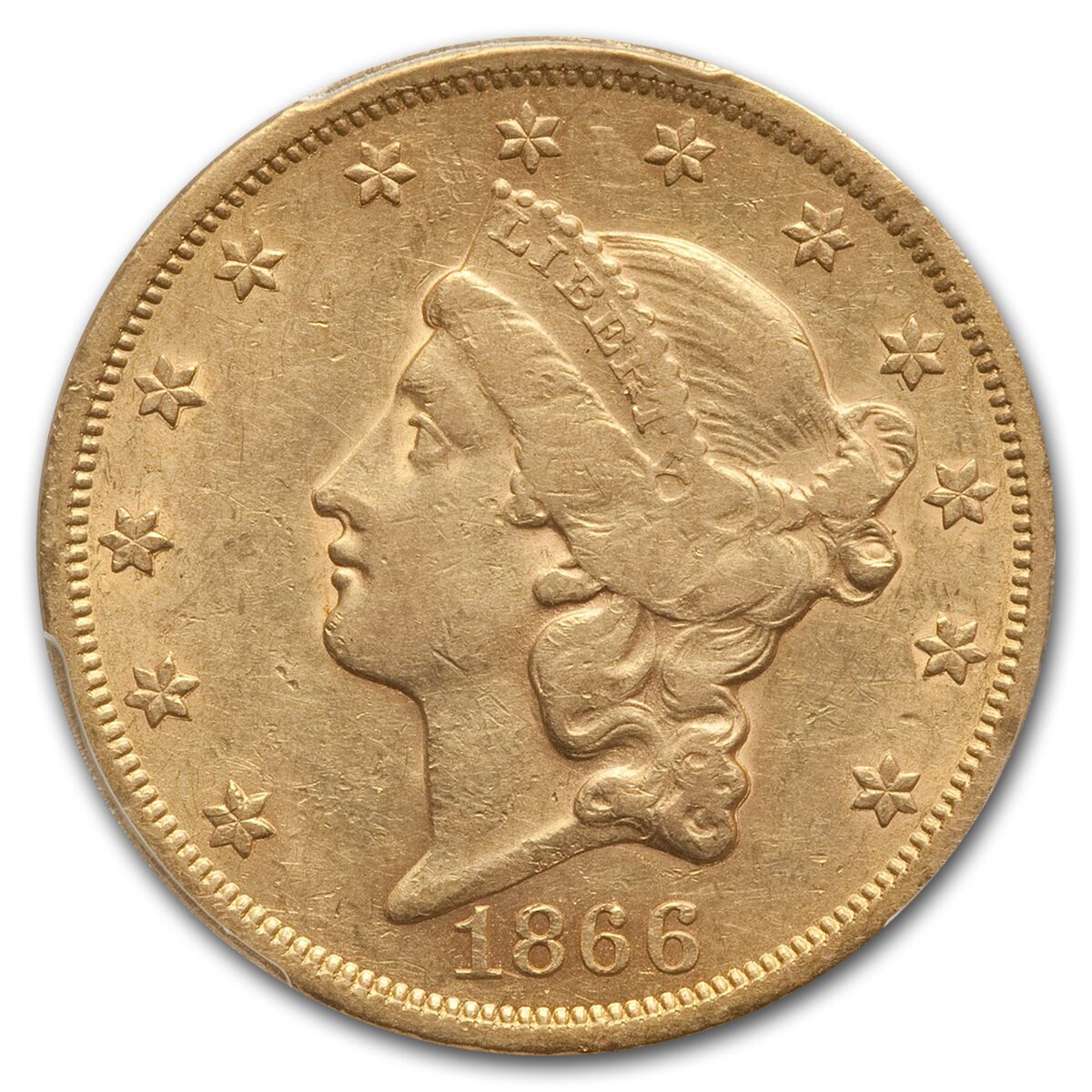 1866 $20 Liberty Gold Double Eagle XF-45 PCGS (w/Motto)