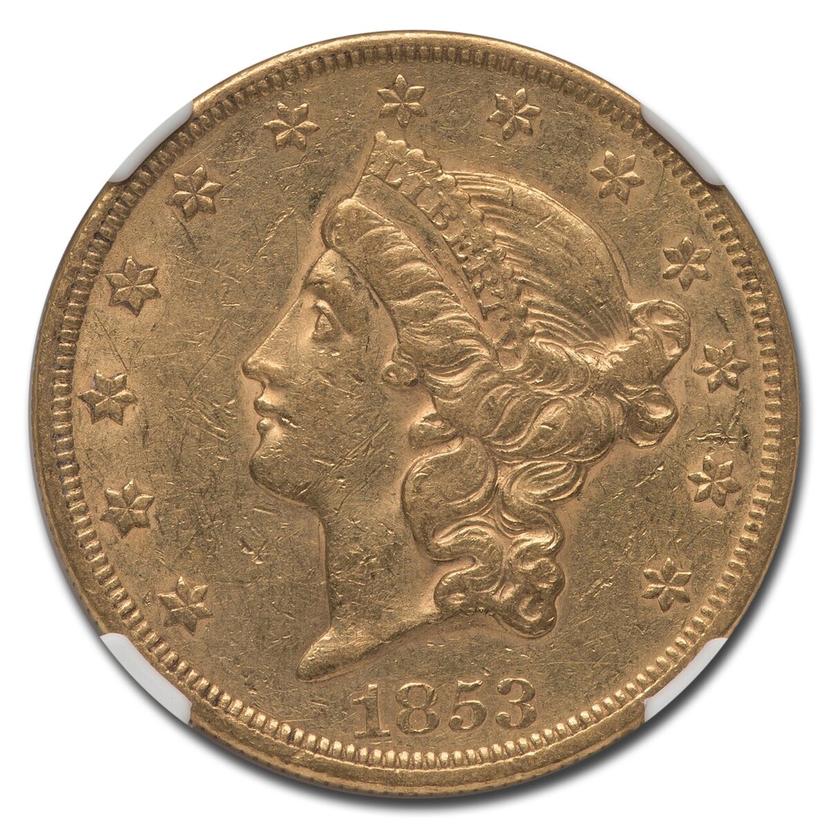 1853 $20 Liberty Gold Double Eagle AU-55 NGC