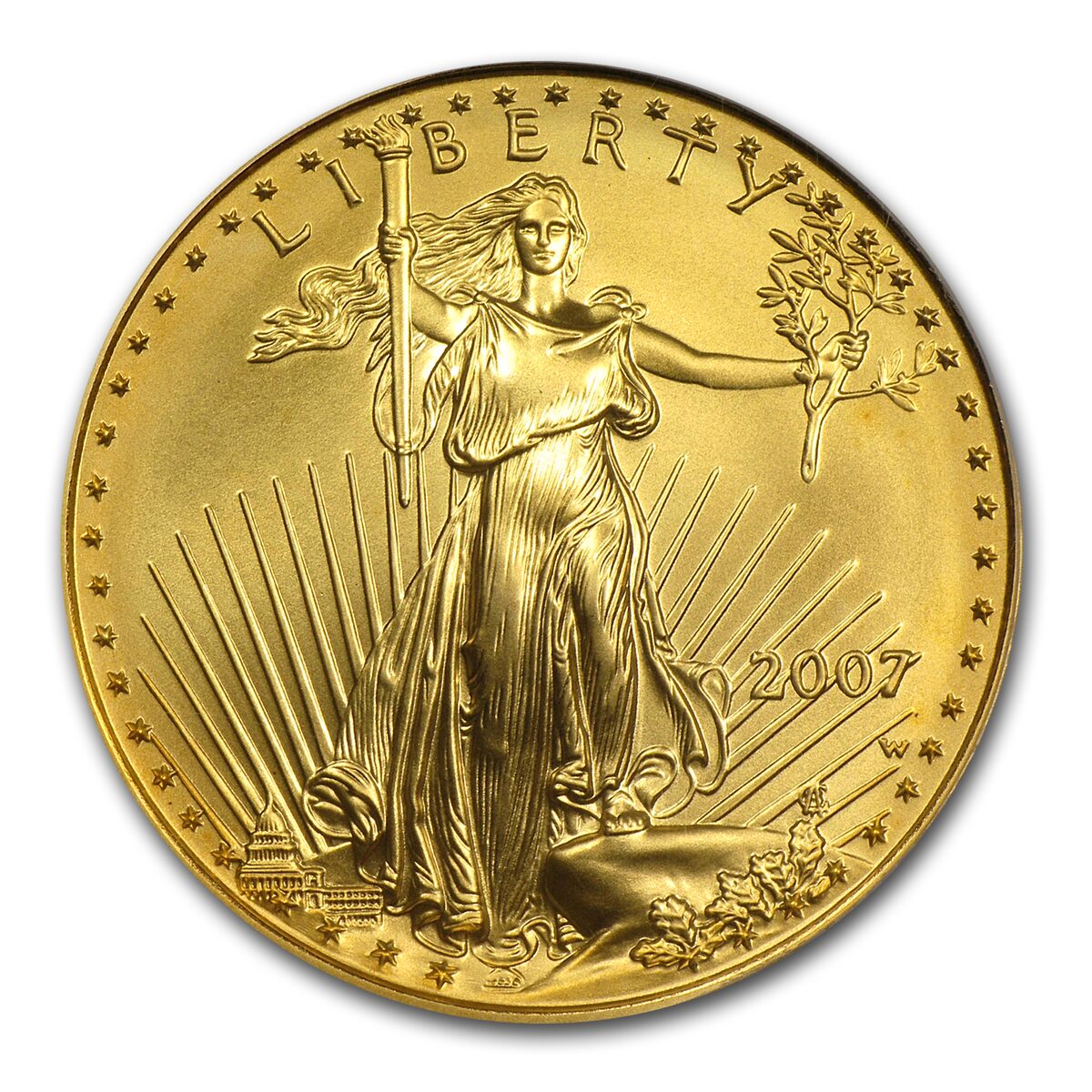 2007-W 1/2 oz Burnished American Gold Eagle MS-70 PCGS (FS)