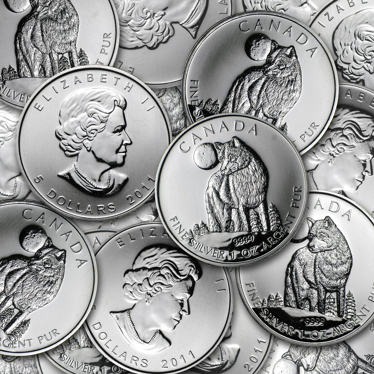 2011 Canada 1 oz Silver Wolf Wildlife Series BU (Spotted)