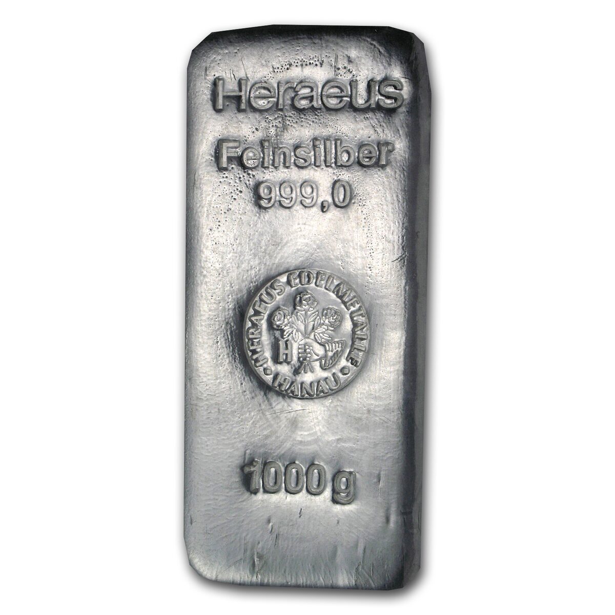 1 kilo Poured Silver Bar - Heraeus (Hanau, Germany, w/Flower)
