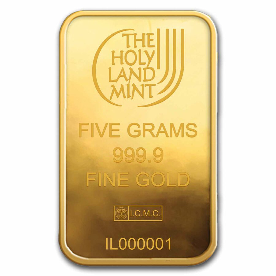 5 gram Gold Bar - Holy Land Mint Dove of Peace (In Assay)