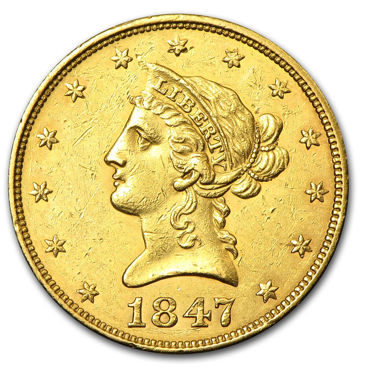 1847 $10 Liberty Gold Eagle AU