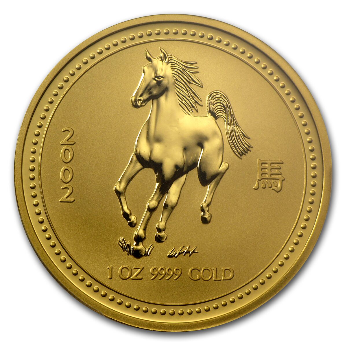 2002 1 oz Gold Lunar Year of the Horse MS-70 PCGS (Series I)
