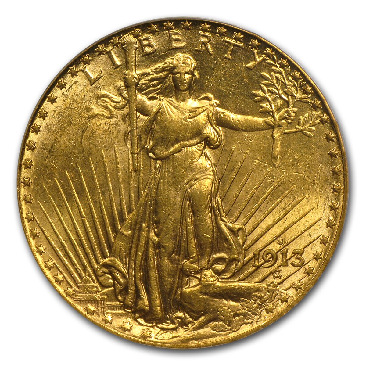 1913-S $20 St Gaudens Gold Double Eagle AU-55 PCGS