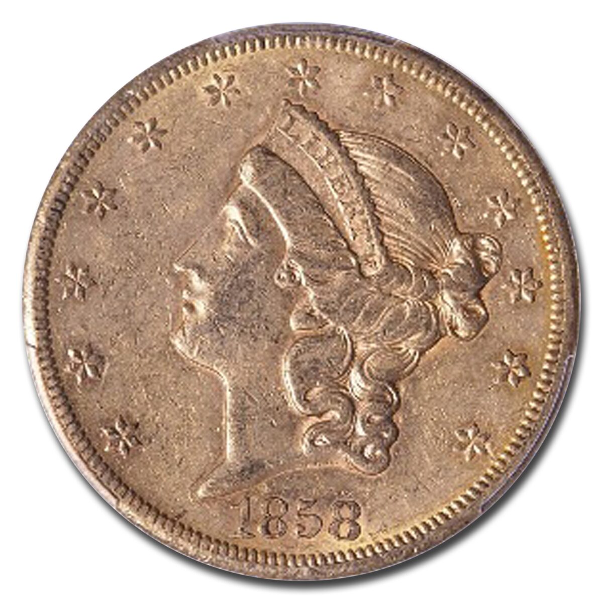 1858-S $20 Liberty Gold Double Eagle AU-50 PCGS