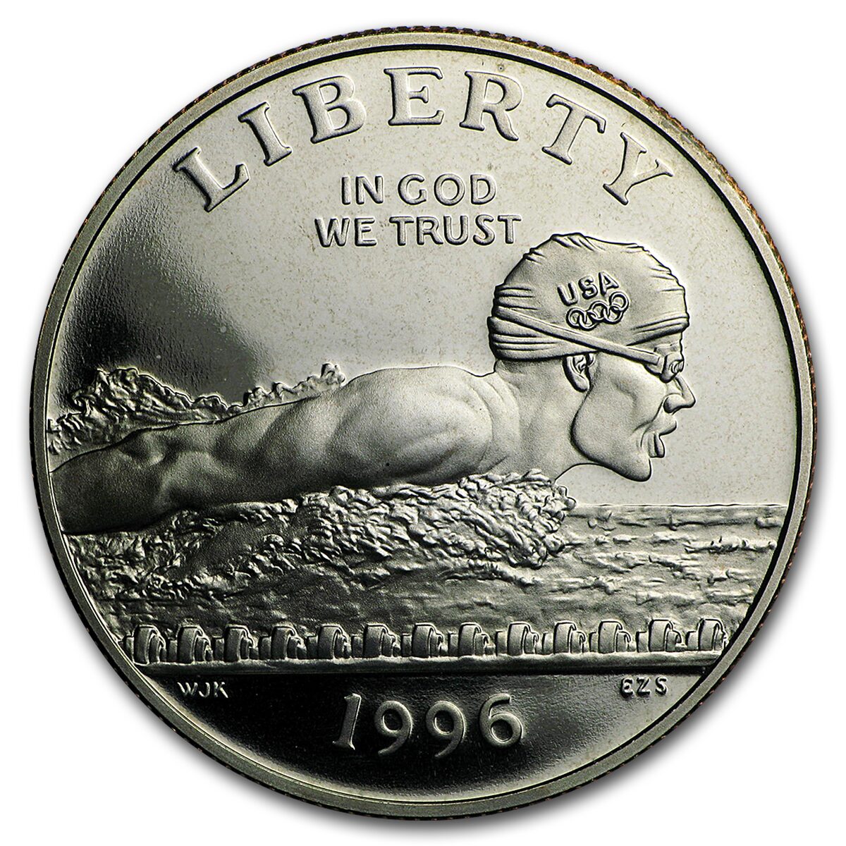 1996-S Olympics 1/2 Dollar Clad Commem Prf (Swimming, Box/COA)