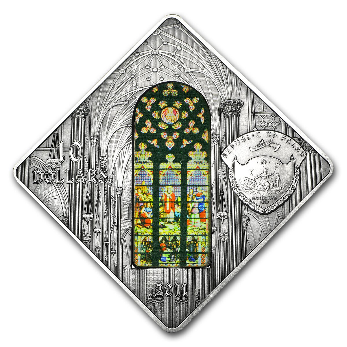 2011 Palau Silver $10 Holy Windows St Patrick's Cathedral