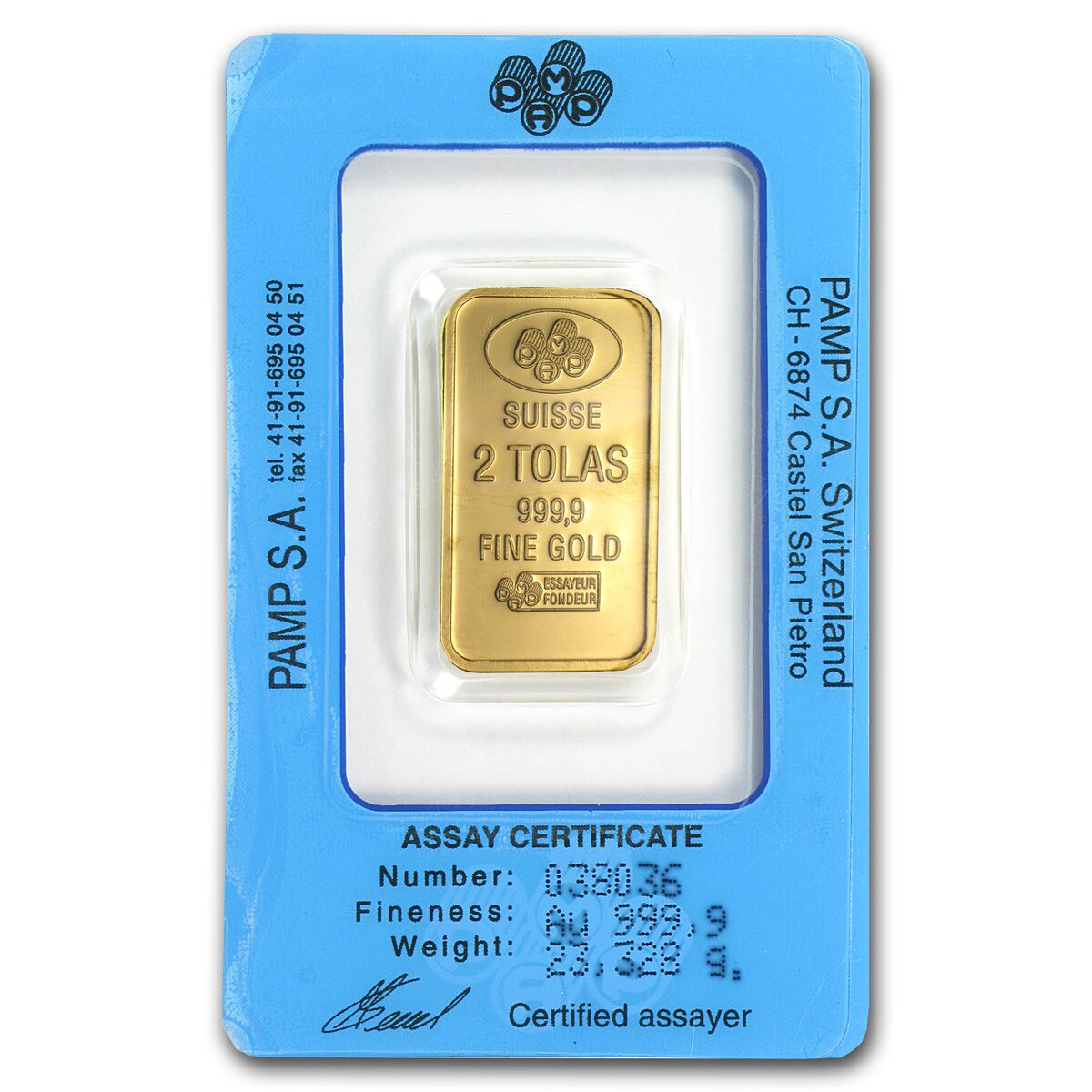 2 Tolas Gold Bar - PAMP Suisse Fortuna (In Assay)