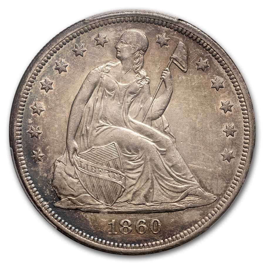 1860-O Liberty Seated Dollar AU-55 PCGS