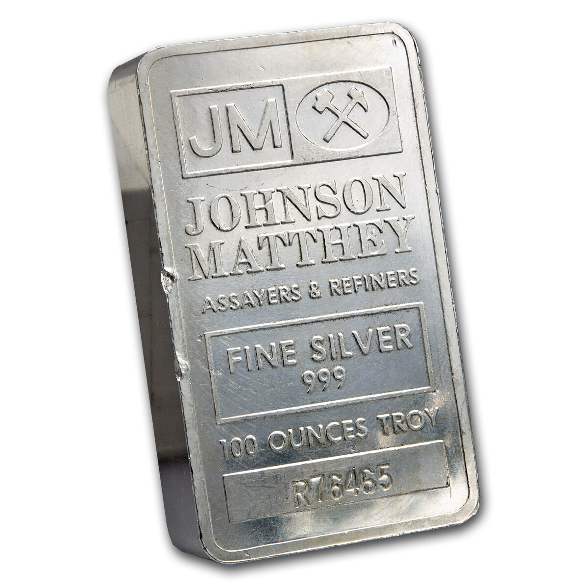 100 oz Silver Bar - Johnson Matthey (Pressed/Scruffy)