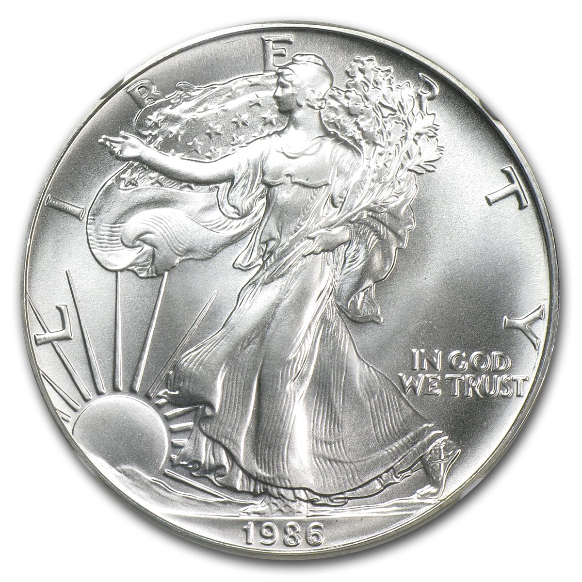 1986 American Silver Eagle MS-70 NGC (1st Year of Issue Label)