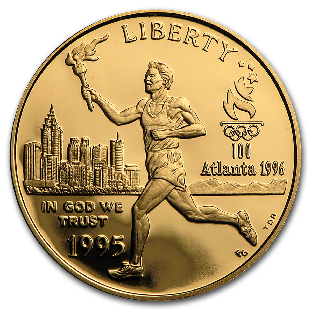 1995-W Gold $5 Commem Olympic Torch Runner Proof (w/Box & COA)