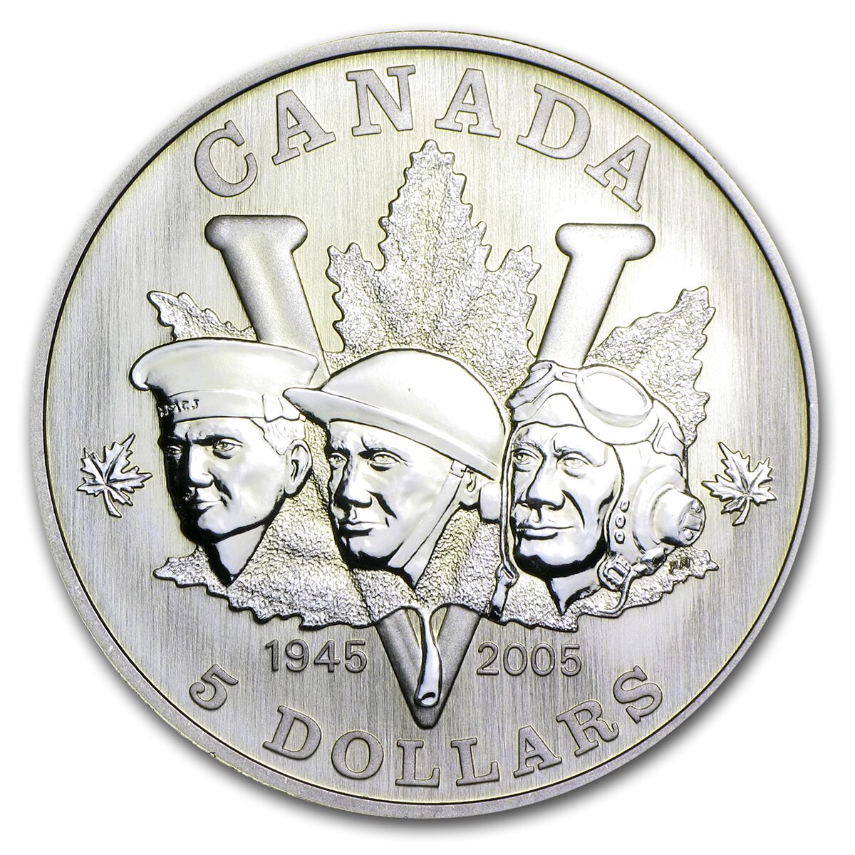 2005 Canada 1 oz Silver $5 Maple Leaf 60th Anniv End of WWII