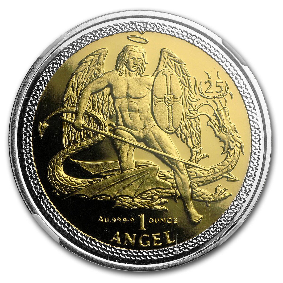 2009 Isle of Man Bi-Metallic 1 oz Gold Angel PF-70 NGC (25th Ann)