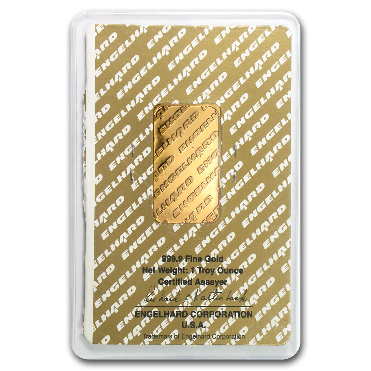1 oz Gold Bar - Engelhard ('Eagle' logo, In Assay)