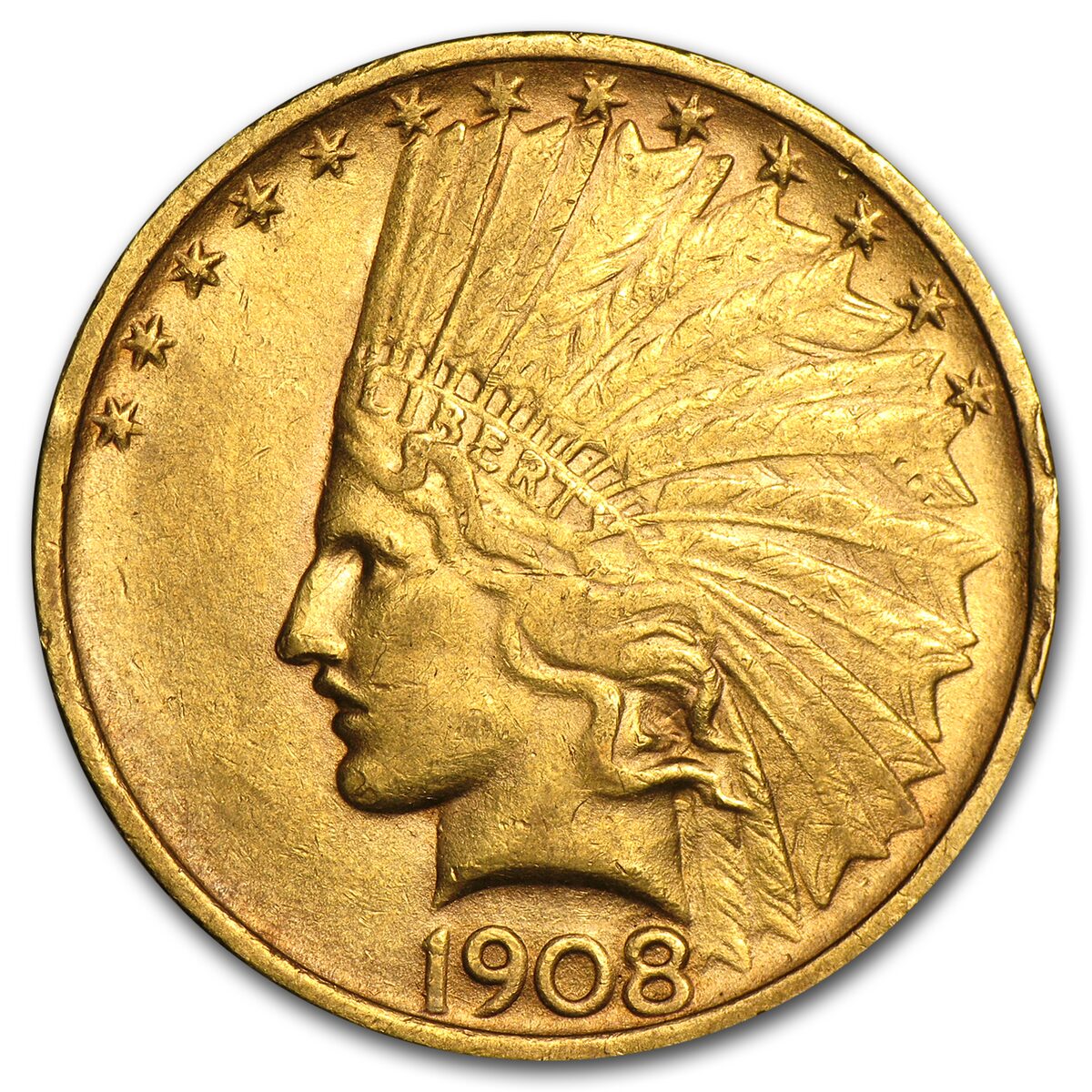 1908 $10 Indian Gold Eagle No Motto XF
