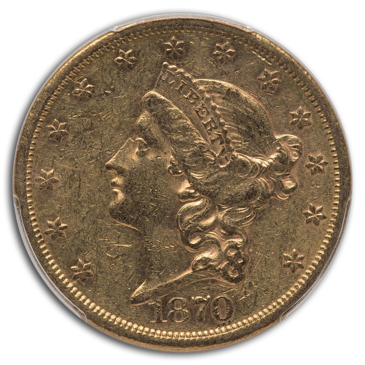 1870-S $20 Liberty Gold Double Eagle AU-50 PCGS