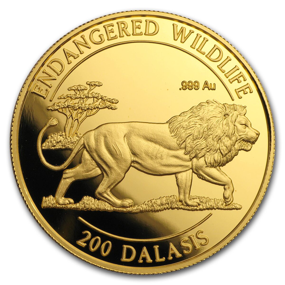 1996 Gambia Proof 1 oz Gold 200 Dalasis Endangered Wildlife Lion