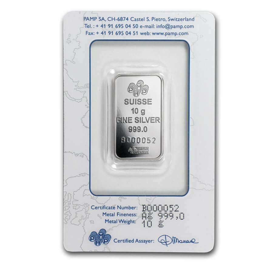 10 gram Silver Bar - PAMP Suisse (Fortuna, In Assay)