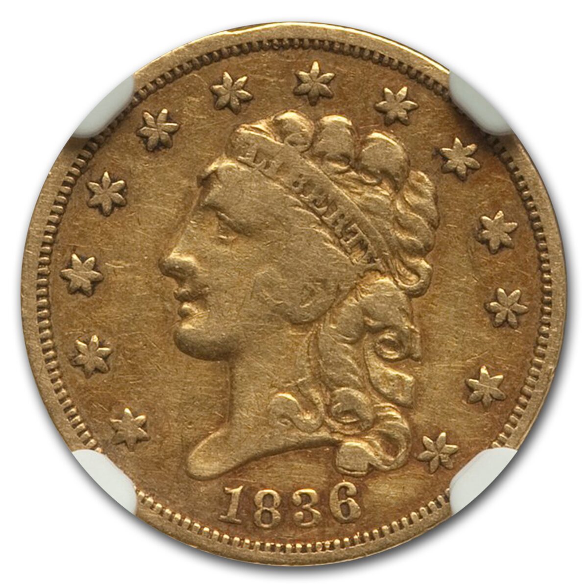 1836 $2.50 Gold Classic Head Block 8 VF-30 NGC