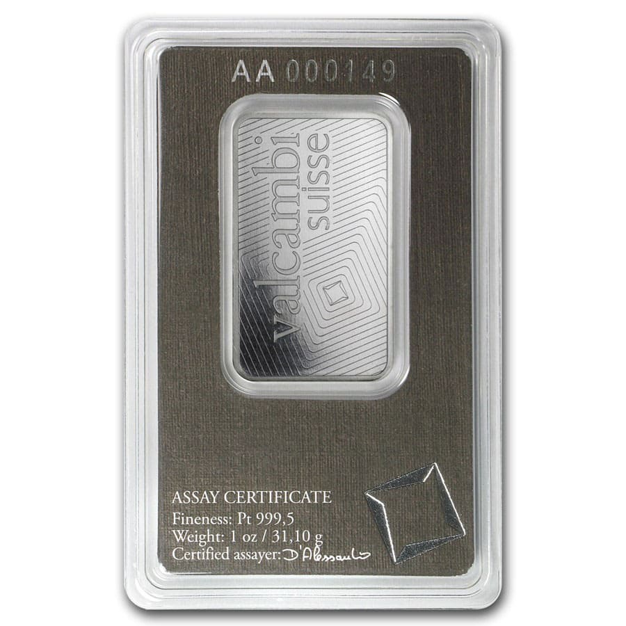 1 oz Platinum Bar - Valcambi (In Assay)