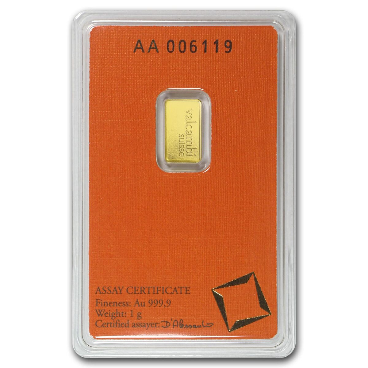 1 gram Gold Bar - Valcambi (In Assay)