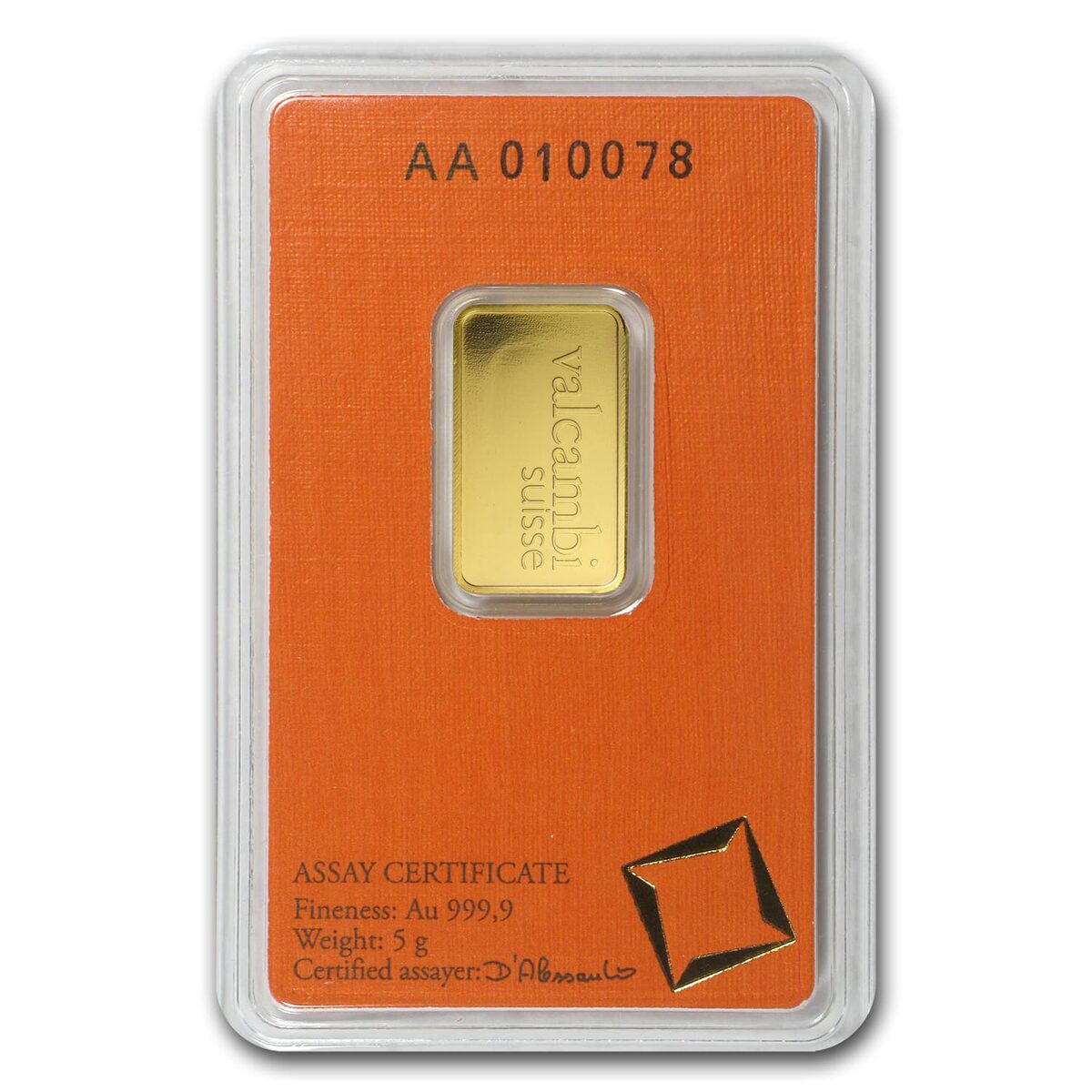 5 gram Gold Bar - Valcambi (In Assay)