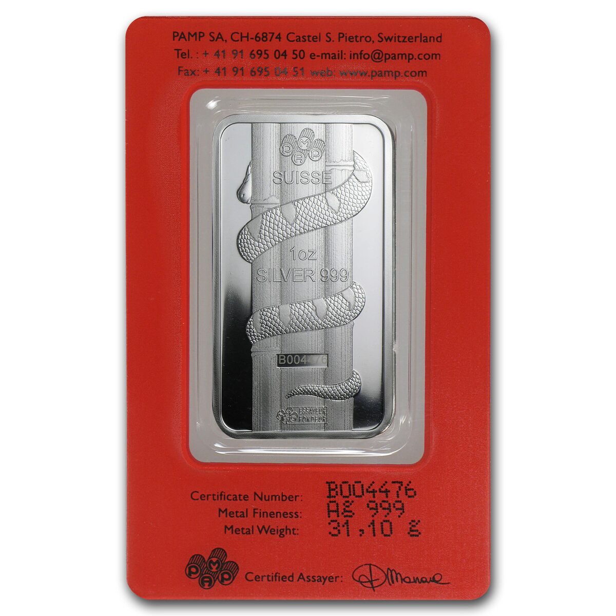1 oz Silver Bar - PAMP Suisse (Year of the Snake)