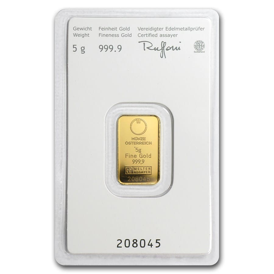 5 gram Gold Bar - Austrian Mint KineBar Design (In Assay)