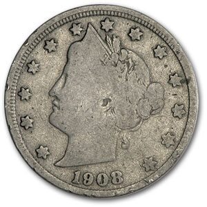 1908 Liberty Head V Nickel Good+
