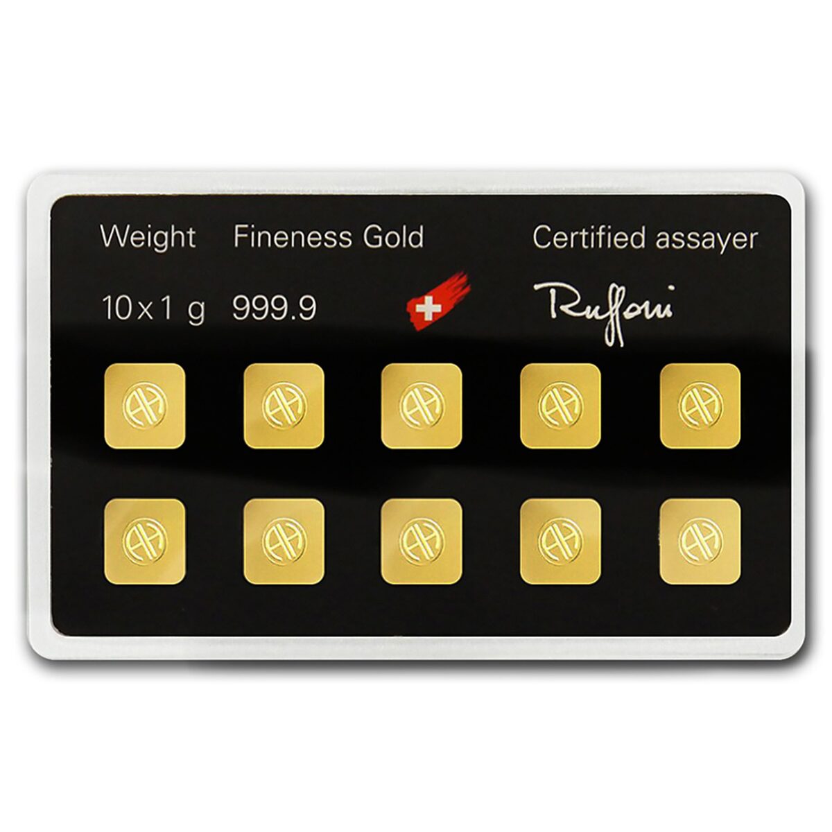 10x 1 gram Gold Bar - Argor-Heraeus (In Assay)