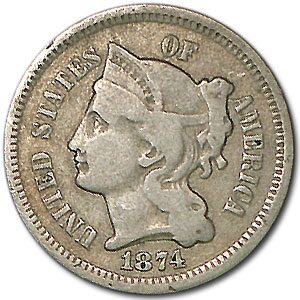 1874 3 Cent Nickel Fine