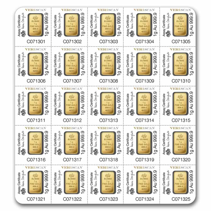 25x1 gram Gold Bar PAMP Suisse Multigram+25 (In Assay)