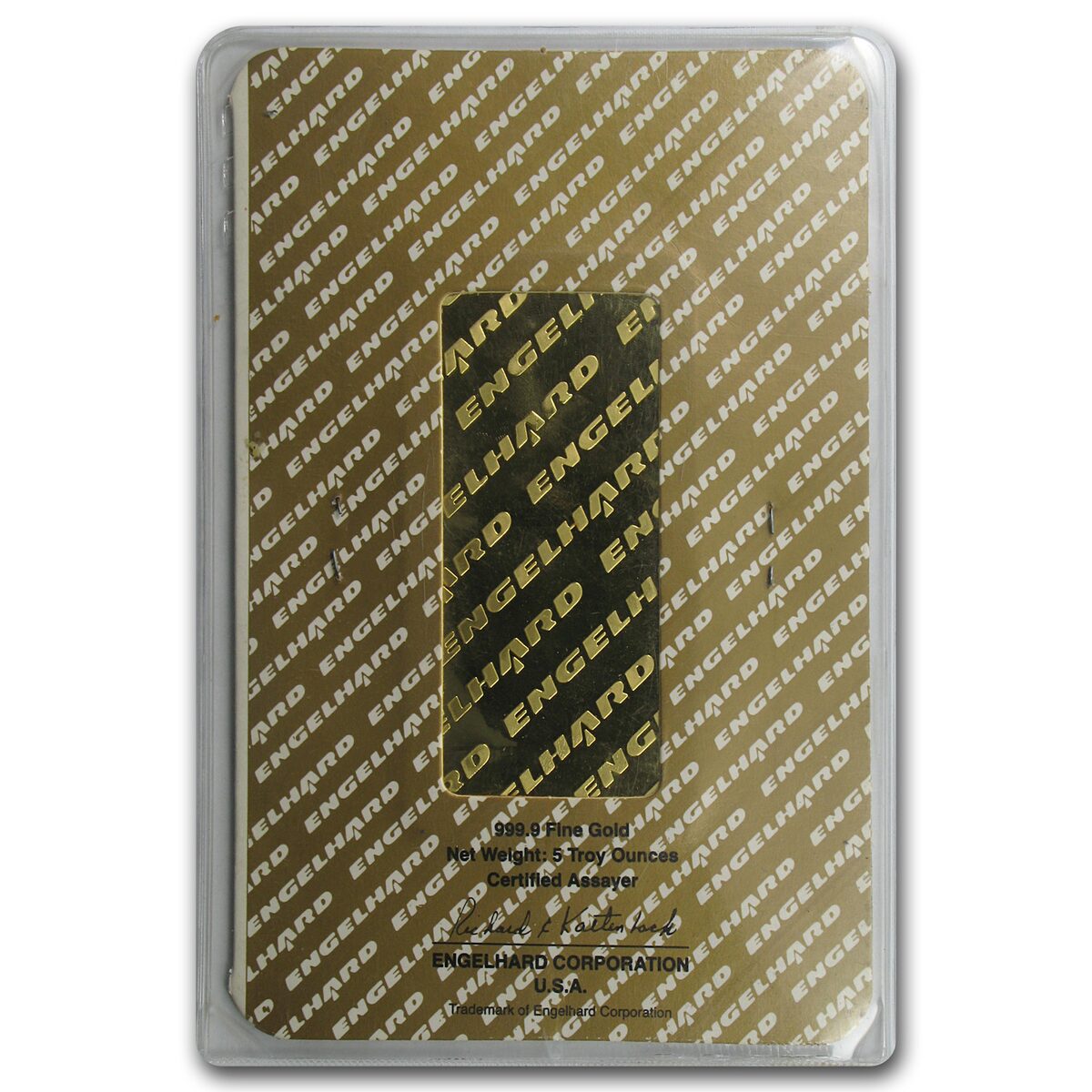 5 oz Gold Bar - Engelhard (Tall-Eagle Design, In Assay)