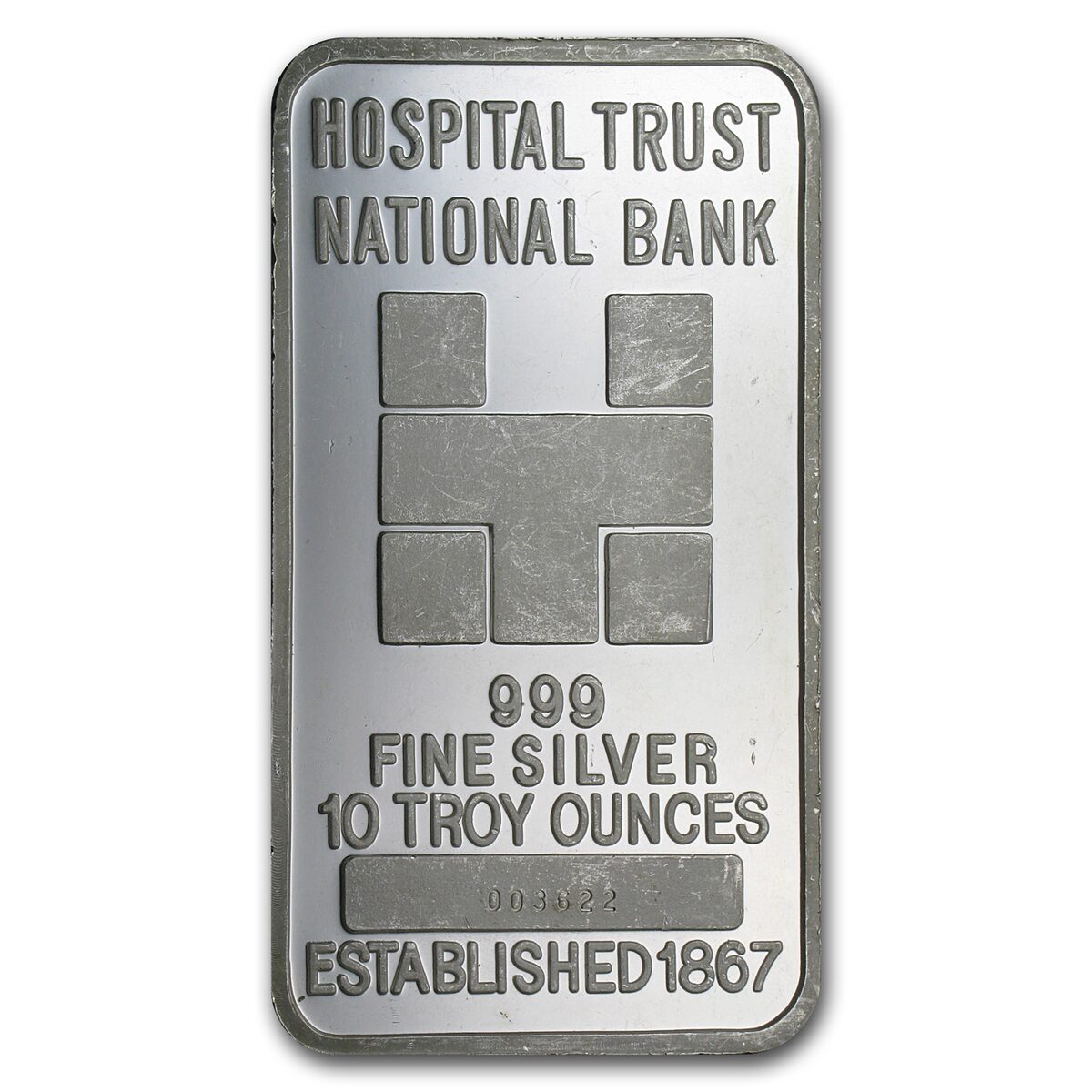 10 oz Silver Bar - Hospital Trust National Bank