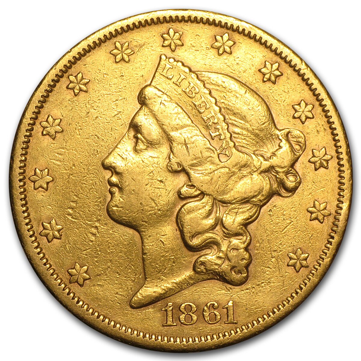1861-S $20 Liberty Gold Double Eagle XF Details (Cleaned)