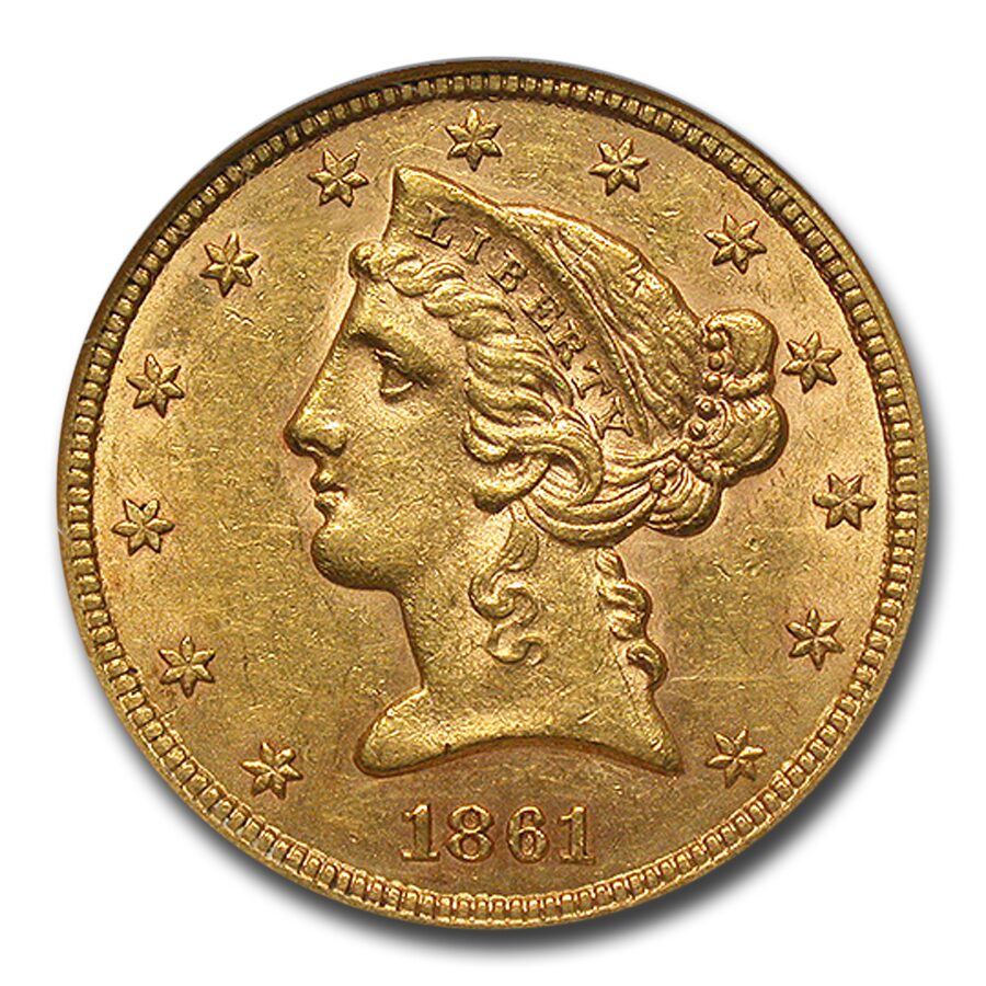 1861 $5 Liberty Gold Half Eagle AU-58 NGC