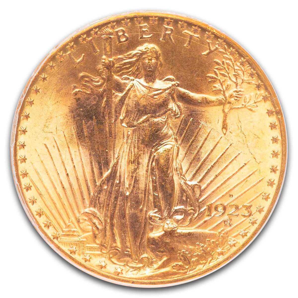 1923-D $20 St Gaudens Gold Double Eagle MS-64 PCGS (CAC)