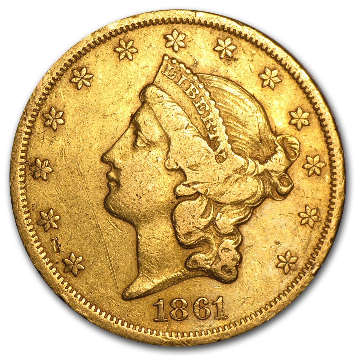 1861 $20 Liberty Gold Double Eagle VF Details (Cleaned)