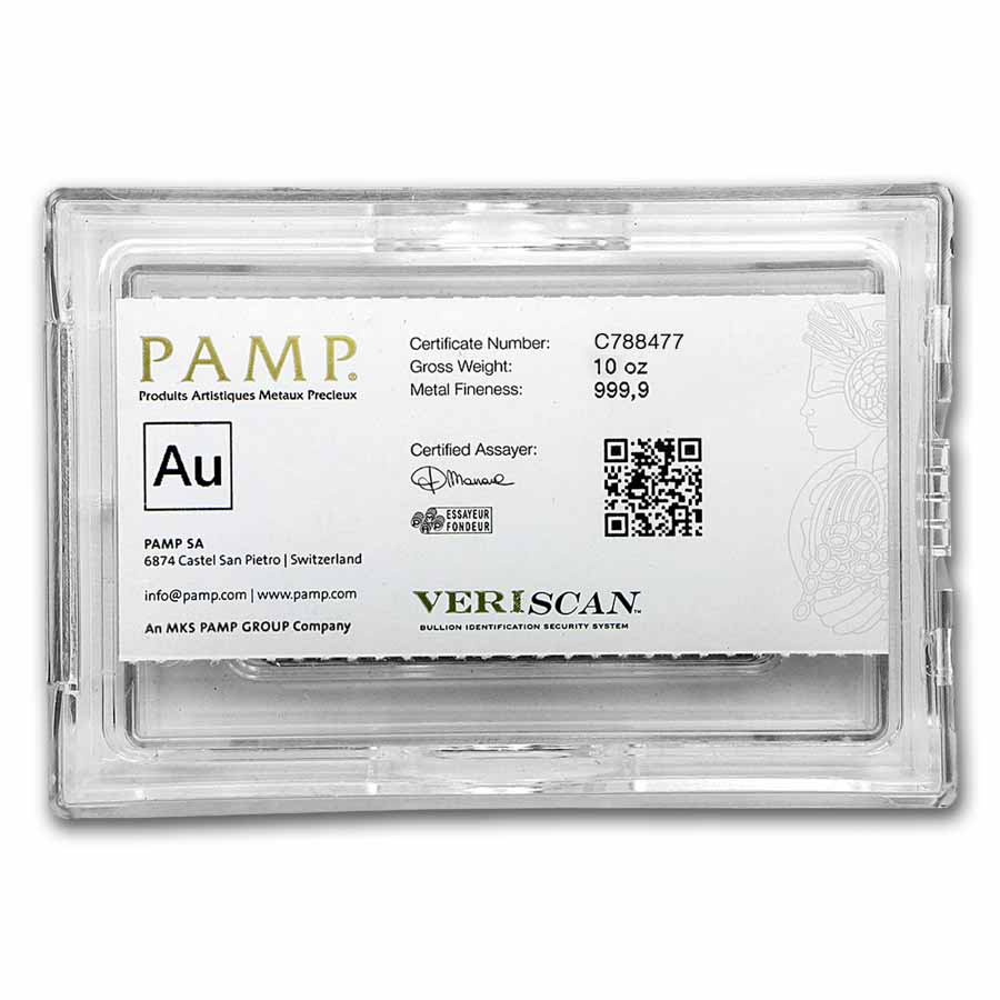 10 oz Gold Bar - PAMP Suisse Lady Fortuna Veriscan® (w/Assay)