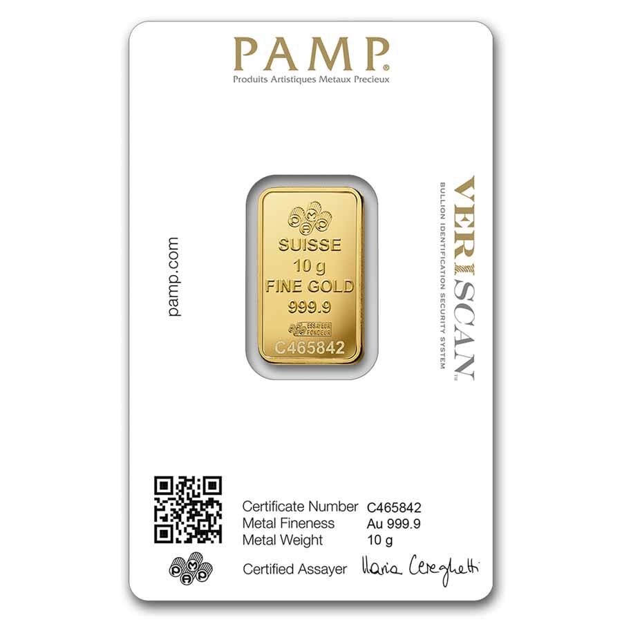 10 gram Gold Bar - PAMP Lady Fortuna Veriscan® (In Assay)