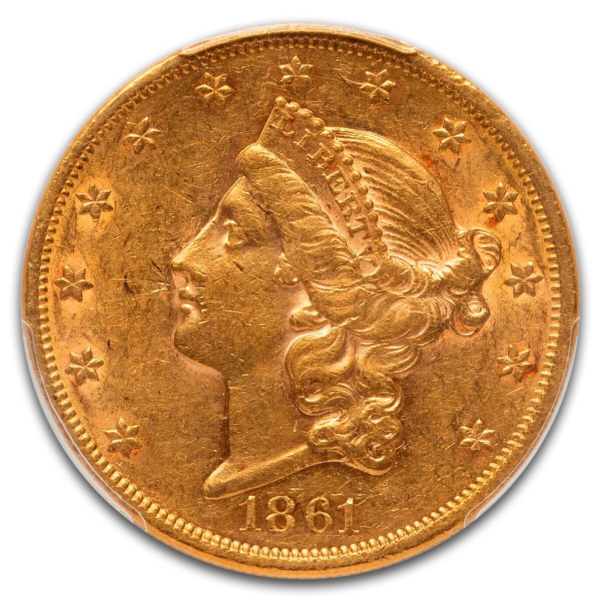 1861 $20 Liberty Gold Double Eagle AU-55 PCGS